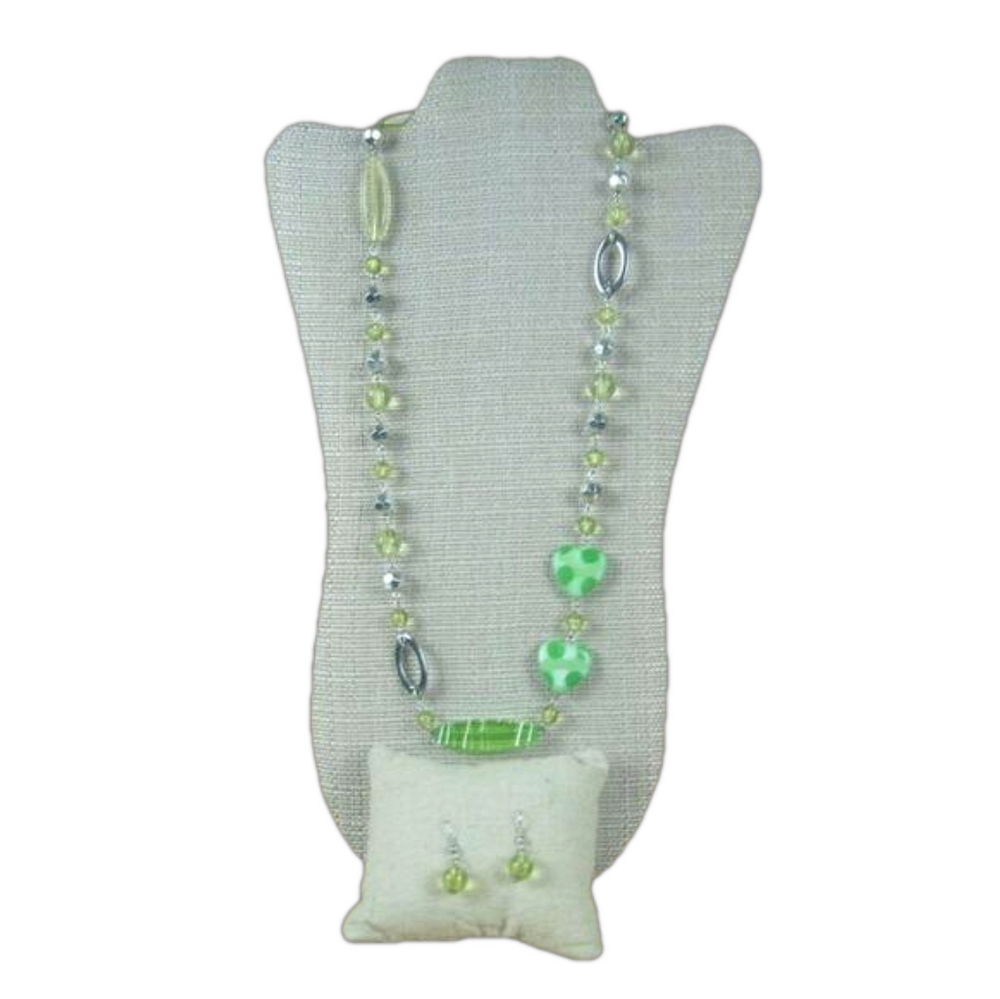 Fashion Jewelry Earring & Necklace Green Heart Set